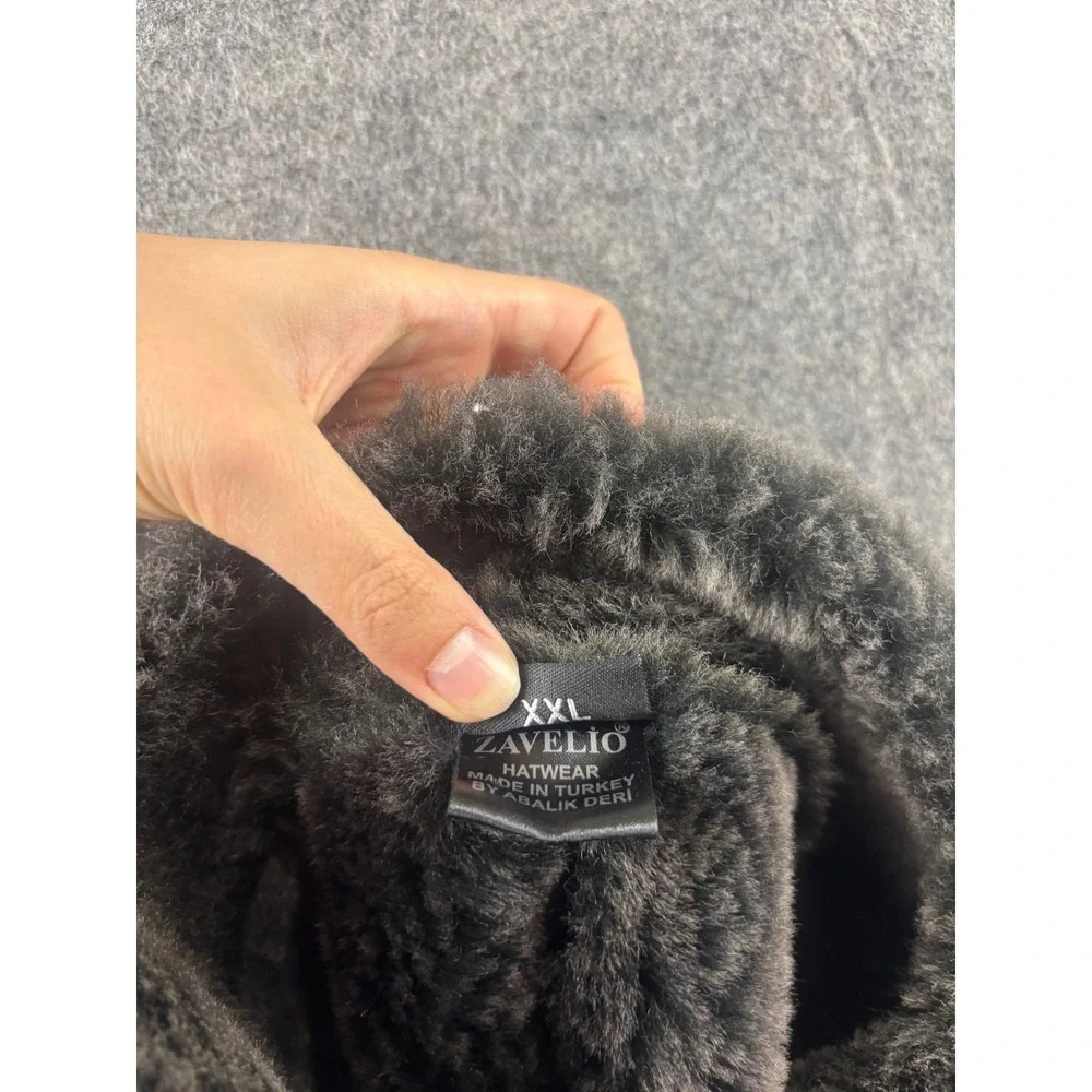 Zavelio Mens Black Genuine Leather Shearling Trapper Hat Aviator Cap Turkey XXL